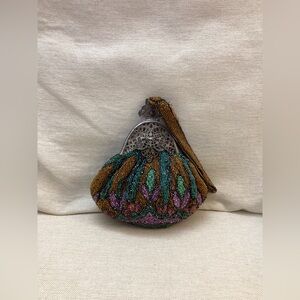 Antique Glass Beaded Clutch with Silver Detailing